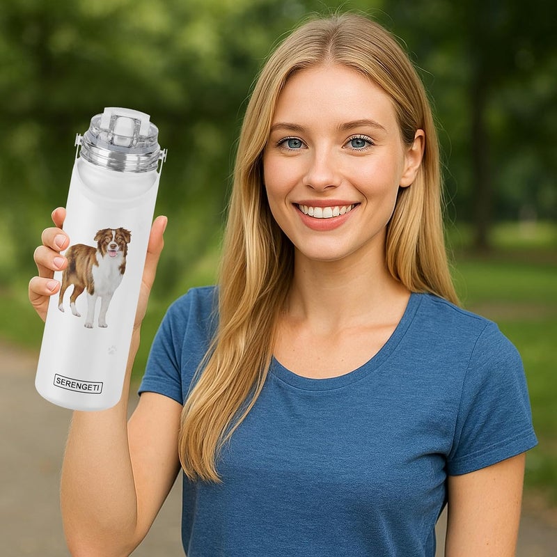 ES Pets SERENGETI 24 Oz Water Bottle Stainless Steel with Spill Proof Lid - Double walled Vacuum Insulated water flask - Realistic 3D Print of your favorite dog (Australian Shepherd) - Image 3